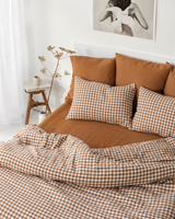 MagicLinen - Linen sheet set in Cinnamon gingham (4 pcs) Bedding set: King (Deep Pocket) + King Pillowcases