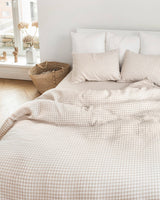 MagicLinen - Linen sheet set in Natural gingham  (4 pcs) Bedding set: US King + Standard pillowcases