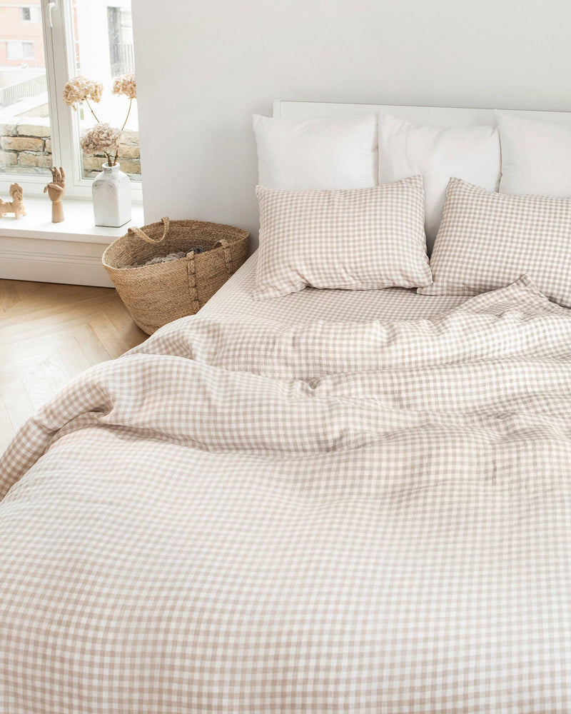 MagicLinen - Linen sheet set in Natural gingham  (4 pcs) Bedding set: US King + Standard pillowcases
