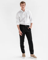 MagicLinen - Regular straight leg men's linen pants SOGLIO in Black: M