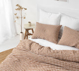 MagicLinen - Linen sheet set in Cinnamon gingham (4 pcs) Bedding set: Queen (Deep Pocket) + Standard Pillowcases