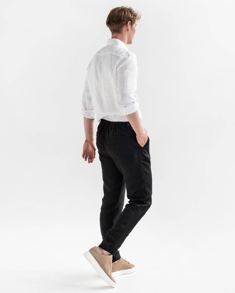 MagicLinen - Regular straight leg men's linen pants SOGLIO in Black: M