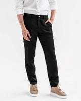 MagicLinen - Regular straight leg men's linen pants SOGLIO in Black: M