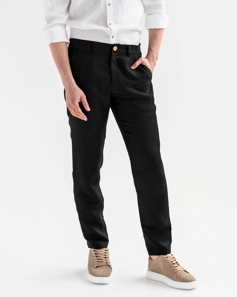 MagicLinen - Regular straight leg men's linen pants SOGLIO in Black: M