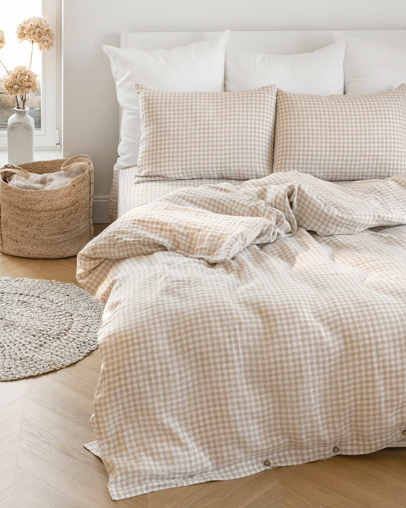 MagicLinen - Linen sheet set in Natural gingham  (4 pcs) Bedding set: US King + Standard pillowcases