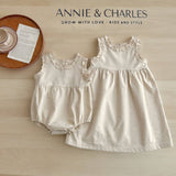 Annie & Charles - Annie & Charles® Linen Baby Bloomer and PALMINA Dress: 18-24 M / Bloomer