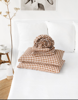 MagicLinen - Linen sheet set in Cinnamon gingham (4 pcs) Bedding set: Queen (Deep Pocket) + Standard Pillowcases