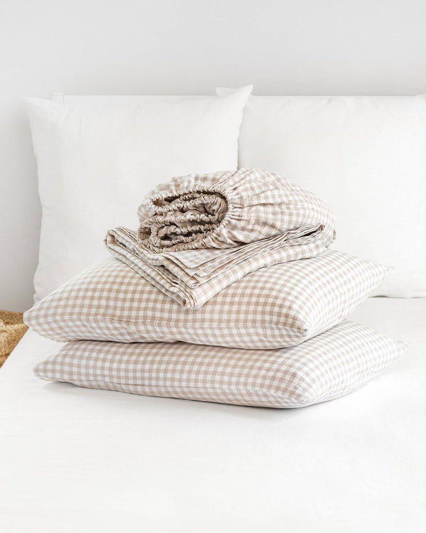 MagicLinen - Linen sheet set in Natural gingham  (4 pcs) Bedding set: US King + Standard pillowcases