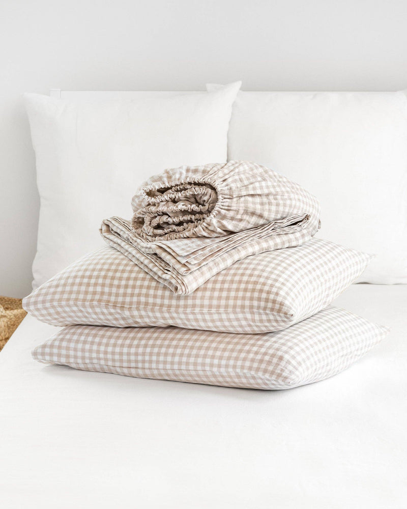MagicLinen - Linen sheet set in Natural gingham  (4 pcs) Bedding set: US King + Standard pillowcases