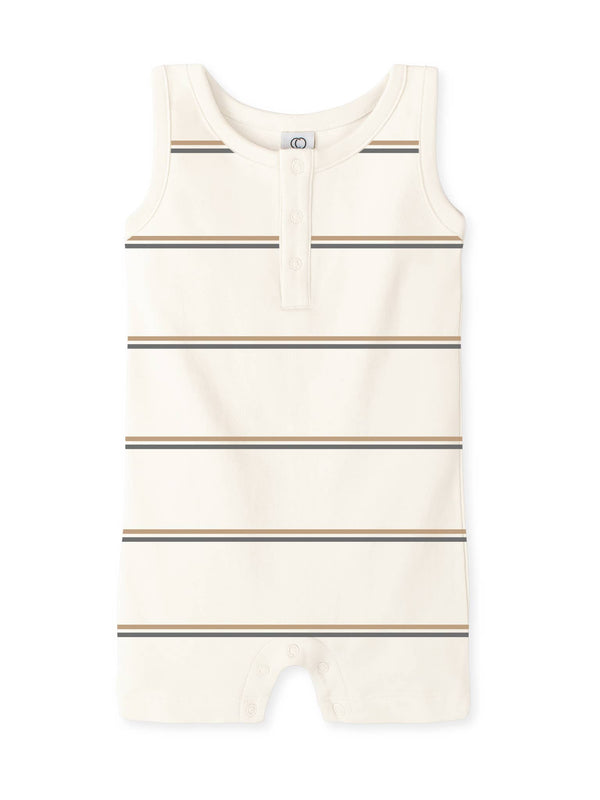 Colored Organics - Nile Romper - Zane Stripe / Pewter + Tan