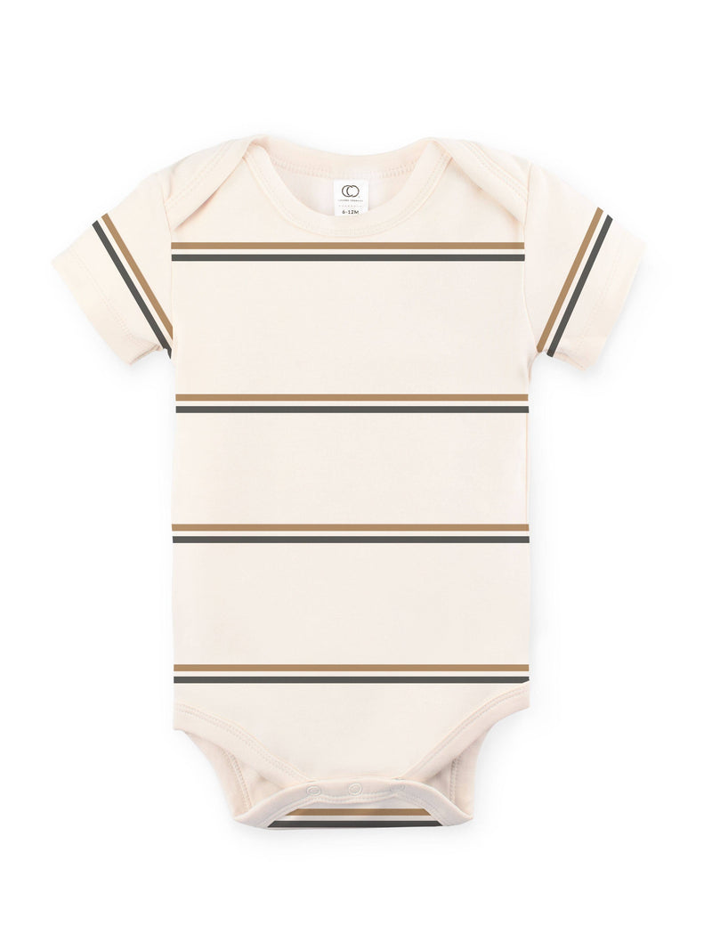 Colored Organics - Afton Bodysuit - Zane Stripe / Pewter + Tan