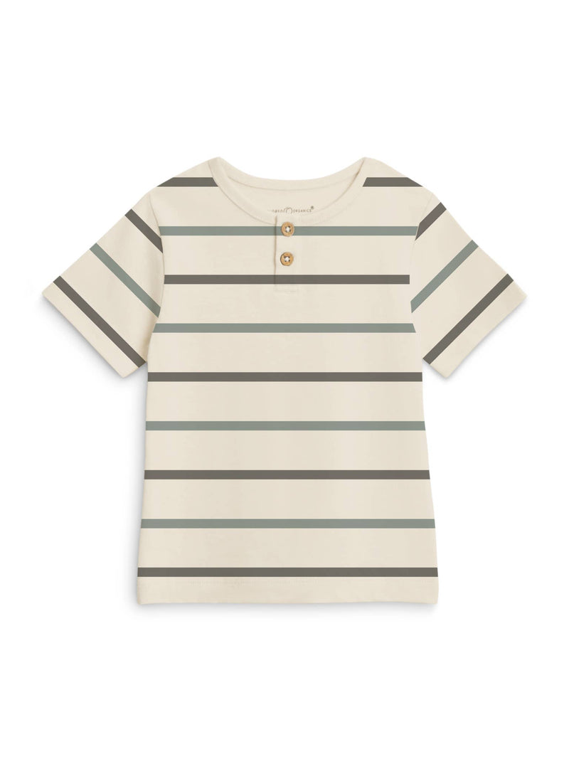 Colored Organics - Reef Henley Crew Neck Tee - Lodi Stripe / Pewter + Teal