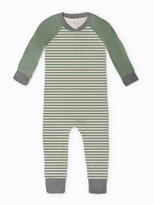 Colored Organics - Brix Henley LS Romper - Bari Stripe / Thyme + Natural