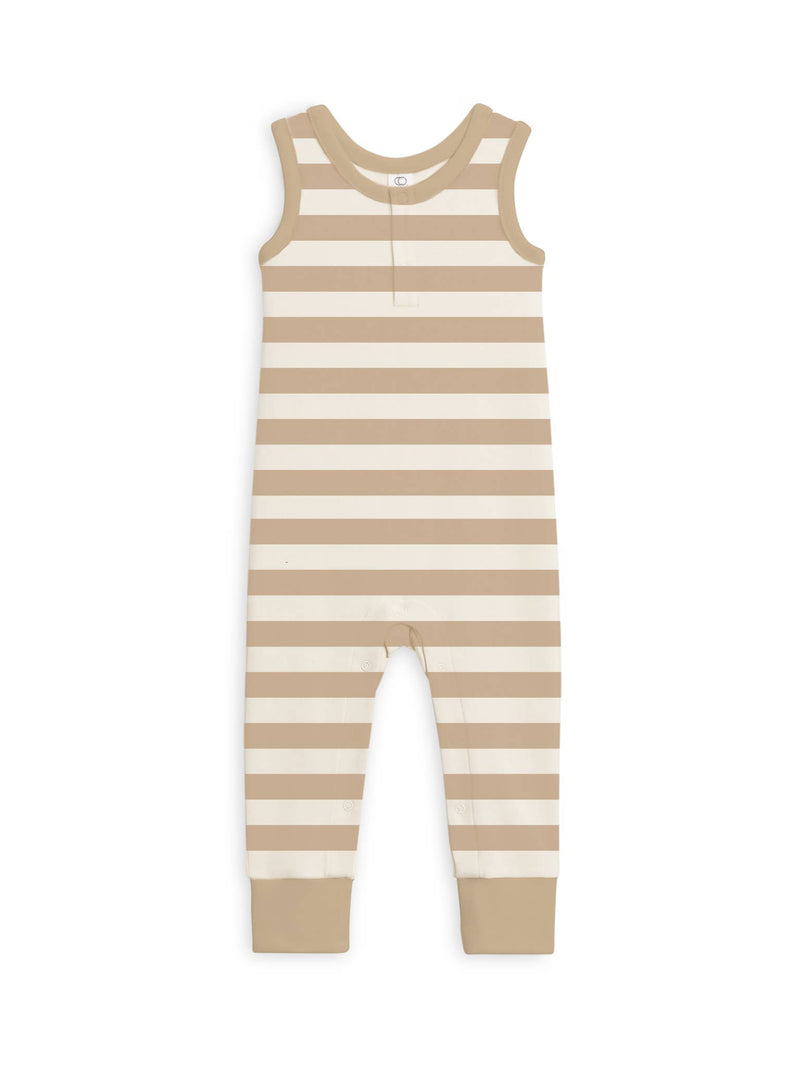 Colored Organics - Henley Tank Romper - Tan Ely Stripe