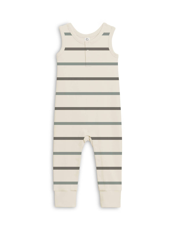 Colored Organics - Henley Tank Romper - Lodi Stripe / Pewter + Teal