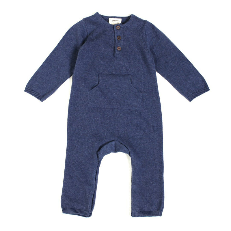 Heather Knit Kangaroo Pocket Coverall - Indigo Blue