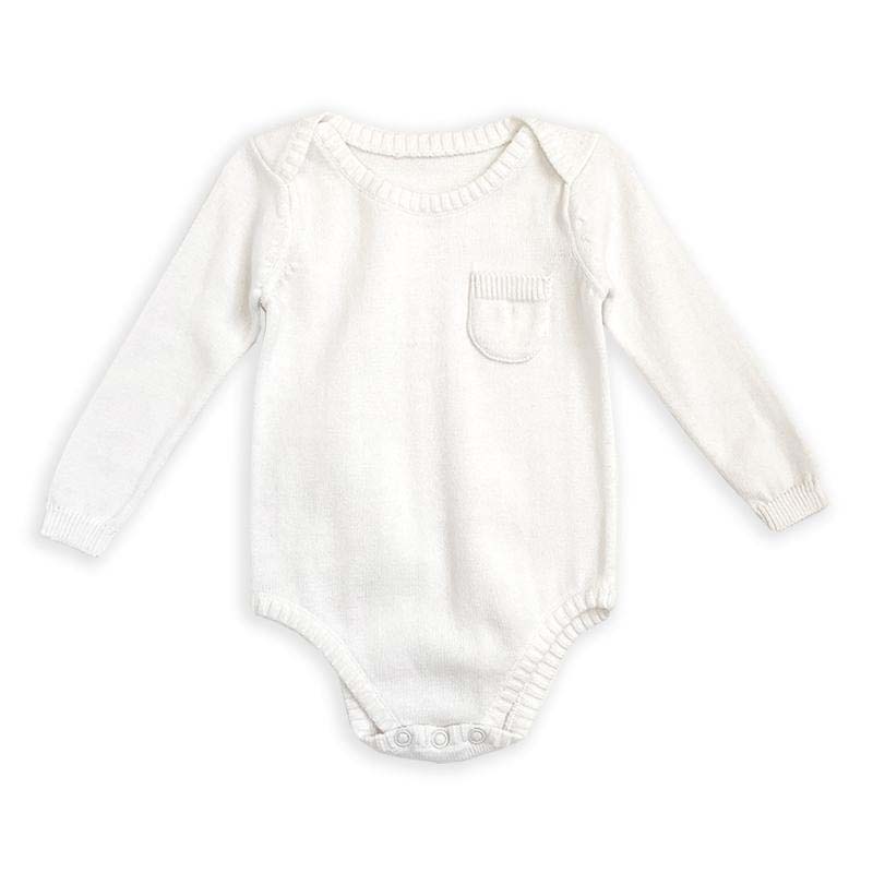 Knit Romper Bodysuit Long Sleeve - Pure White