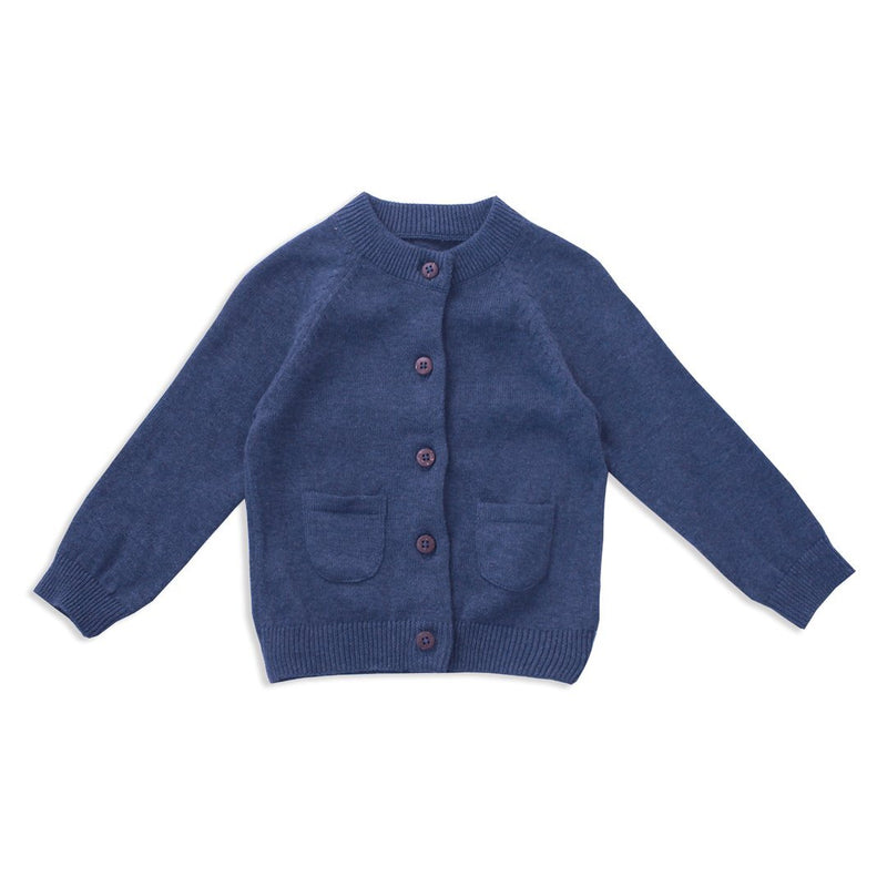 Heather Knit Button Cardigan - Indigo Blue